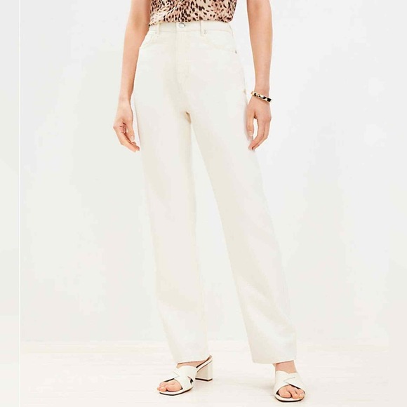 Loft Curvy High Waist Cream Boyfriend Rolled Hem Jeans Size 31 12 New!!